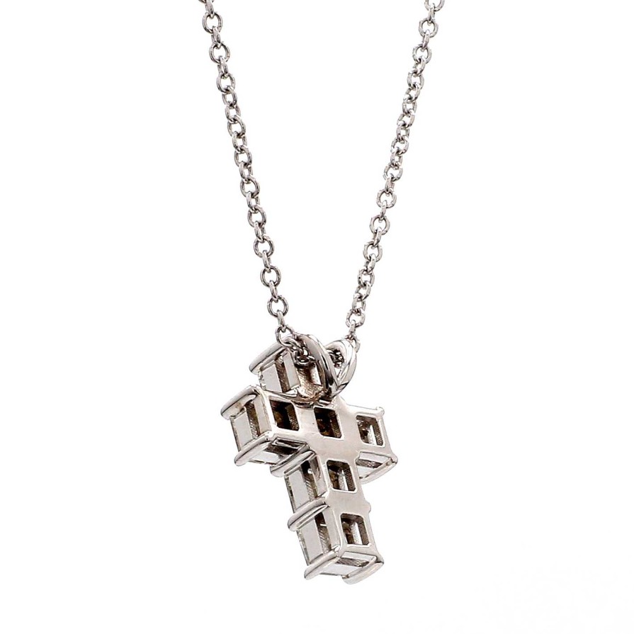 Necklaces & Pendants Bailey's Fine Jewelry | Asscher Cut Diamond Cross Necklace In 18K White Gold