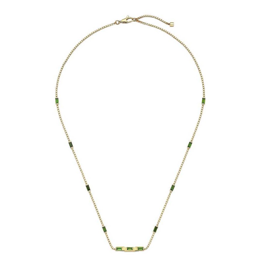 Necklaces & Pendants Gucci | Gucci Link To Love 18Kt Yellow Gold Green Tourmaline Bar Necklace