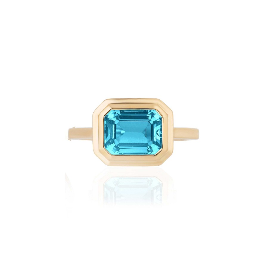 Fashion Rings Goshwara | Goshwara Blue Topaz Emerald Cut Bezel Set Ring