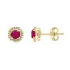 Earrings Bailey's Fine Jewelry | Ruby & Diamond Halo Stud Earrings In 14K Yellow Gold