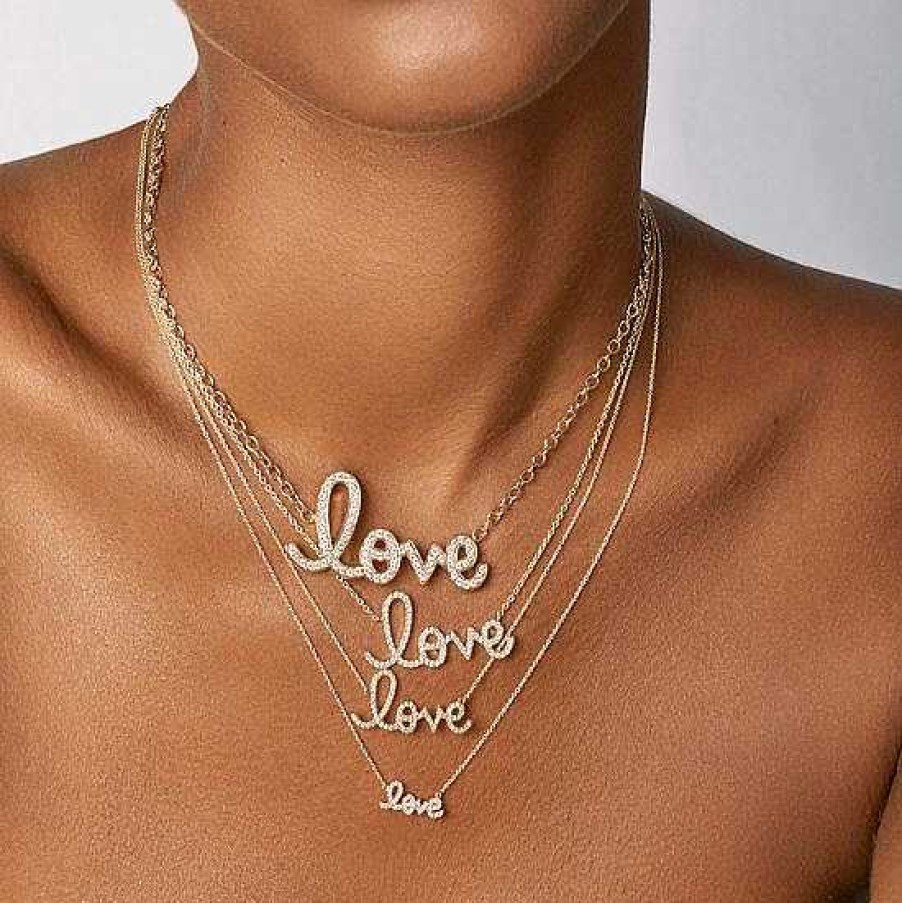 Necklaces & Pendants Sydney Evan | Sydney Evan Large Love Script Necklace