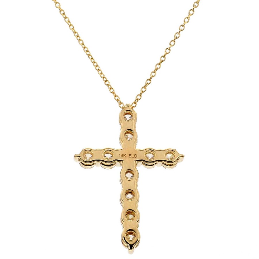 Necklaces & Pendants Bailey's Fine Jewelry | Shared Prong Diamond Cross Necklace In 14K Yellow Gold