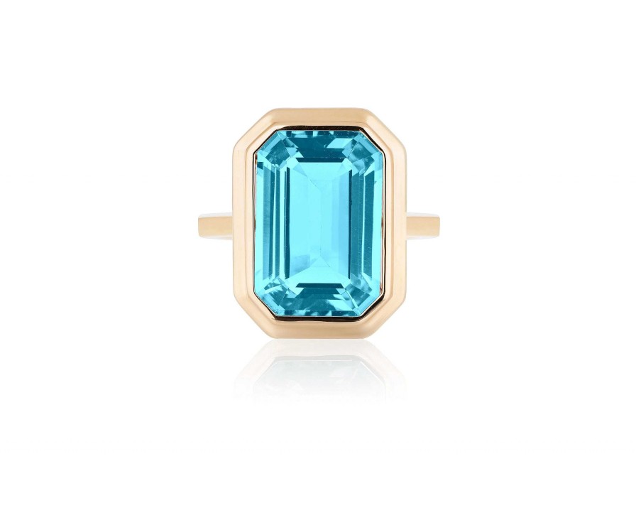 Fashion Rings Goshwara | Goshwara Blue Topaz Emerald Cut Bezel Set Ring