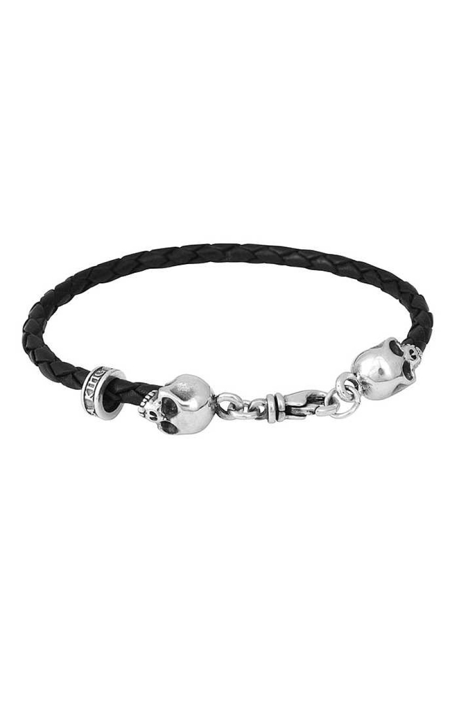 Men'S King Baby | King Baby Thin Braided Leather Hamlet Skull Bracelet