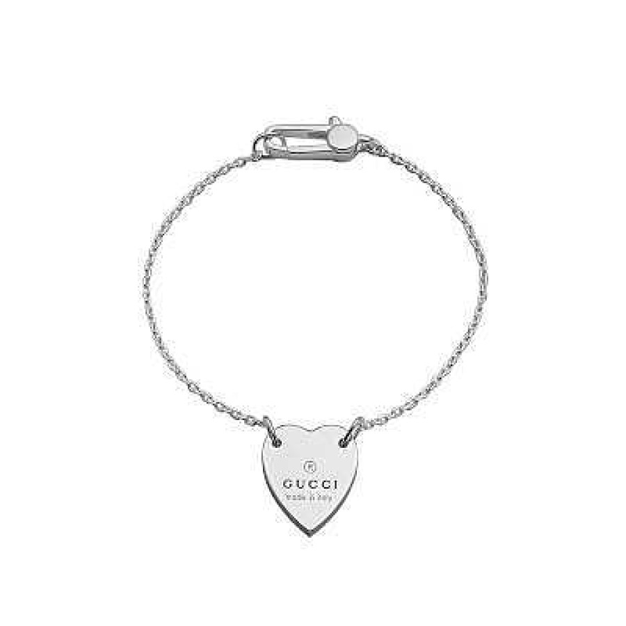 Bracelets & Bangles Gucci | Gucci Engraved Trademark Heart Silver Bracelet, Size 16