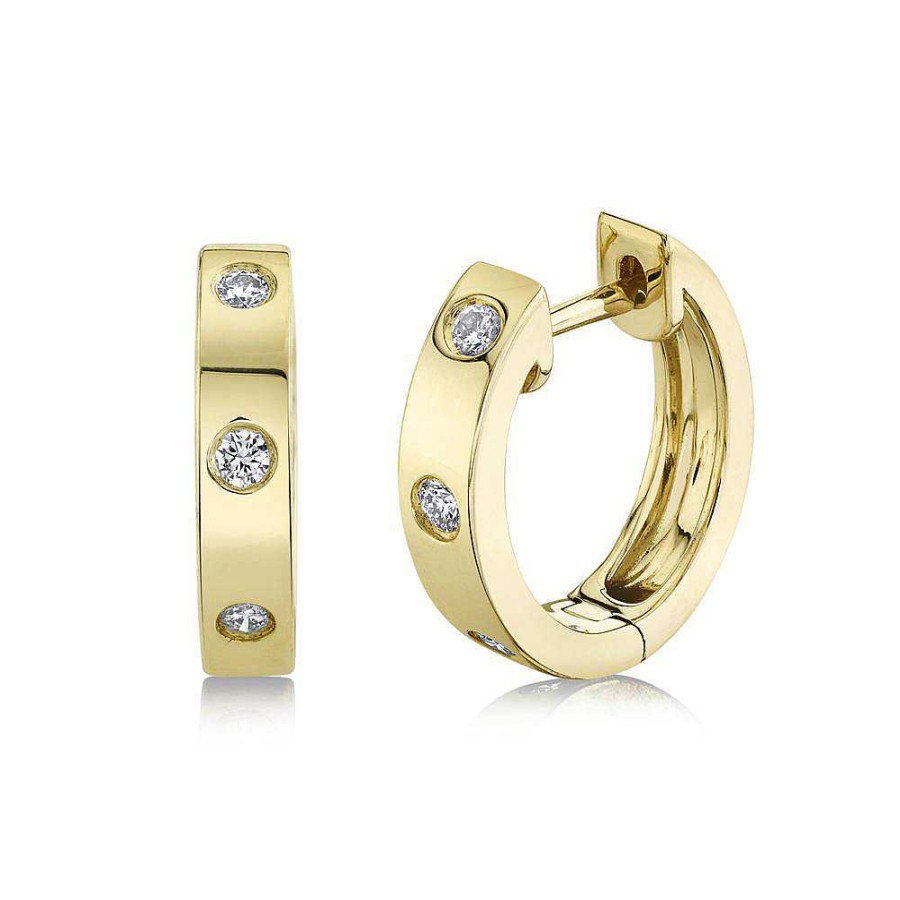 Earrings Bailey's Fine Jewelry | Three Stone Diamond Huggie Hoop Earrings In 14K Yellow Gold