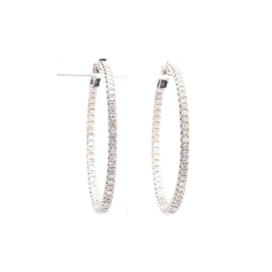 Earrings Bailey's Fine Jewelry | 1.19Ct Diamond Inside Outside Hoop Earrings