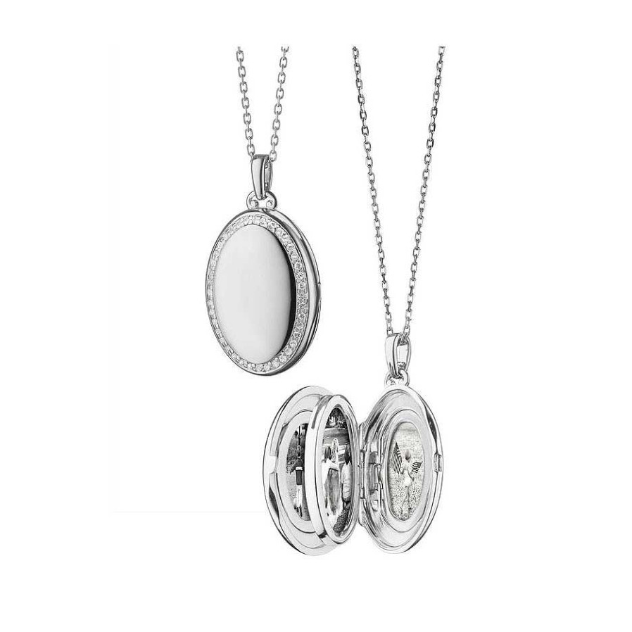 Lockets Monica Rich | Monica Rich Kosann The Four "Midi" White Sapphire Locket In Sterling Silver