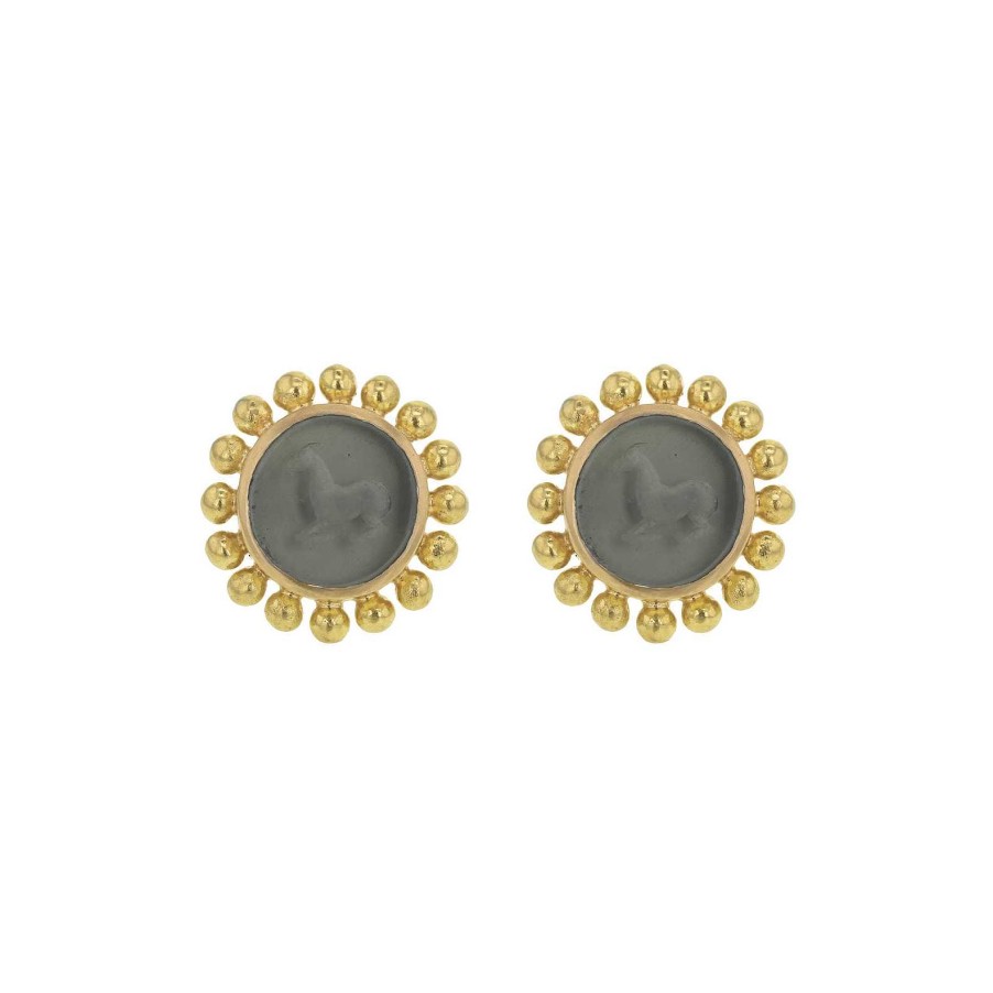 Earrings Elizabeth Locke | Elizabeth Locke Smoke Venetian Glass Intaglio 'Tiny Horse' Stud Earrings