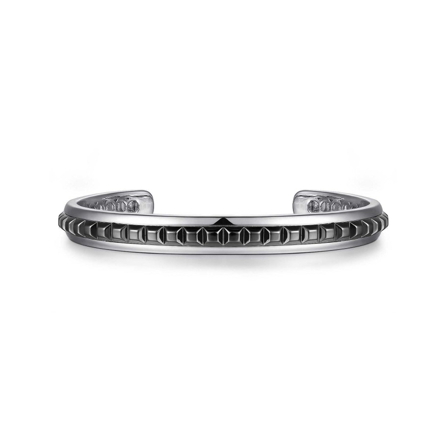 Bracelets & Bangles Gabriel & Co | Gabriel 925 Sterling Silver Open Cuff Bracelet With Black Grommet Inlay