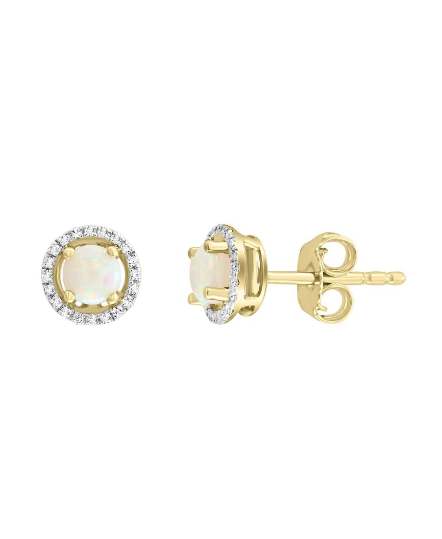 Earrings Bailey's Fine Jewelry | Opal & Diamond Halo Stud Earrings In 14K Yellow Gold