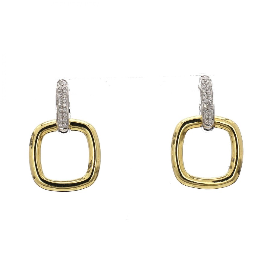 Earrings Bailey's Fine Jewelry | Diamond Oval Hoop With Square Yellow Gold Drop Earrings