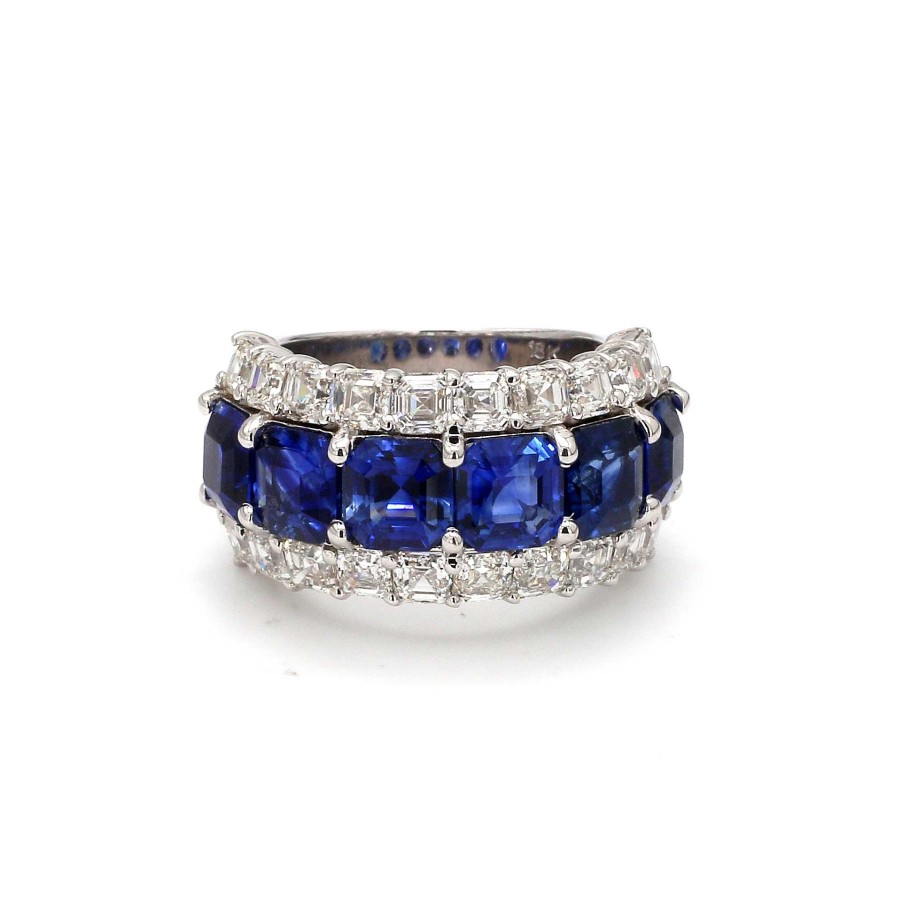 Fashion Rings Bailey's Fine Jewelry | Three Row Sapphire And Diamond Ring