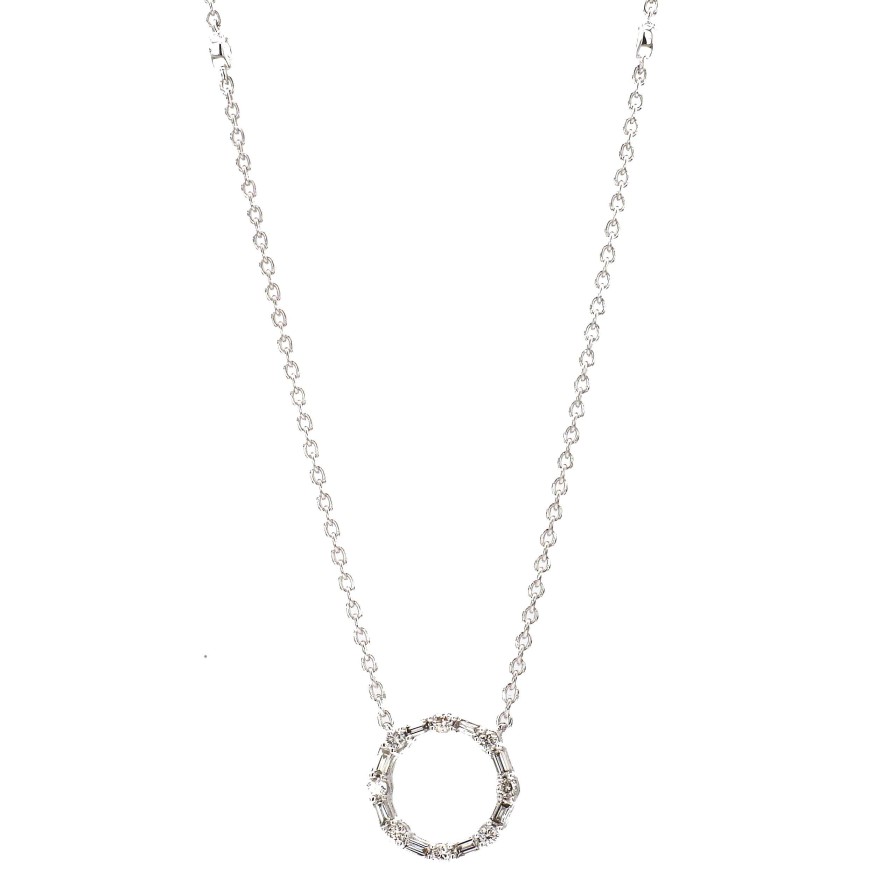 Necklaces & Pendants Bailey's Fine Jewelry | Round And Baguette Cut Open Diamond Circle Pendant Necklace