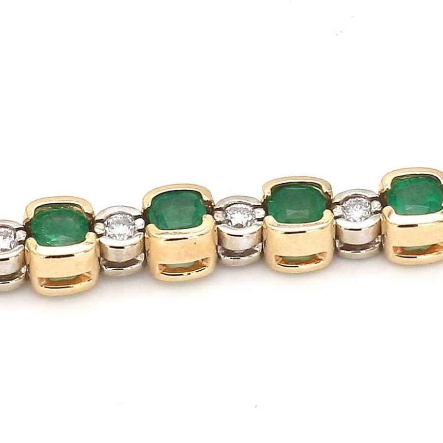 Bracelets & Bangles Bailey's Fine Jewelry | Alternating Emerald And Diamond Half Bezel Bracelet