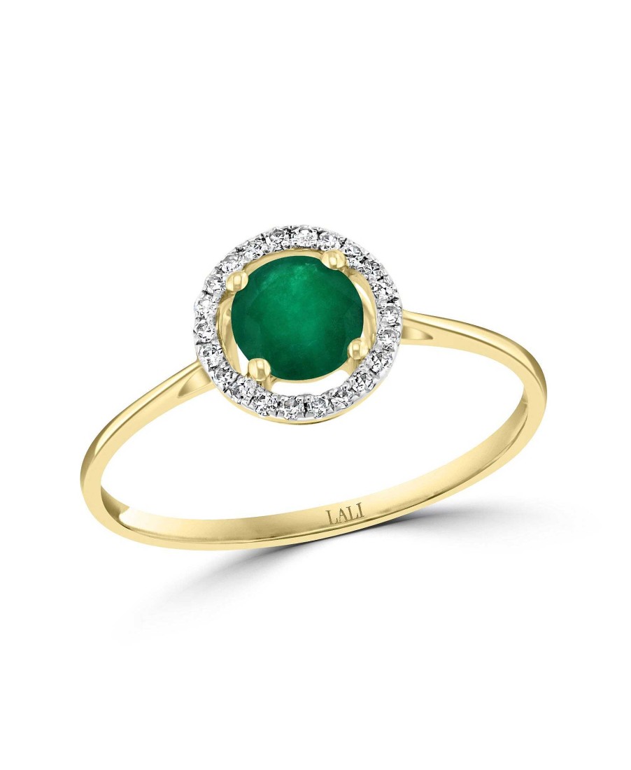 Fashion Rings Bailey's Fine Jewelry | Emerald & Diamond Halo Ring In 14K Yellow Gold