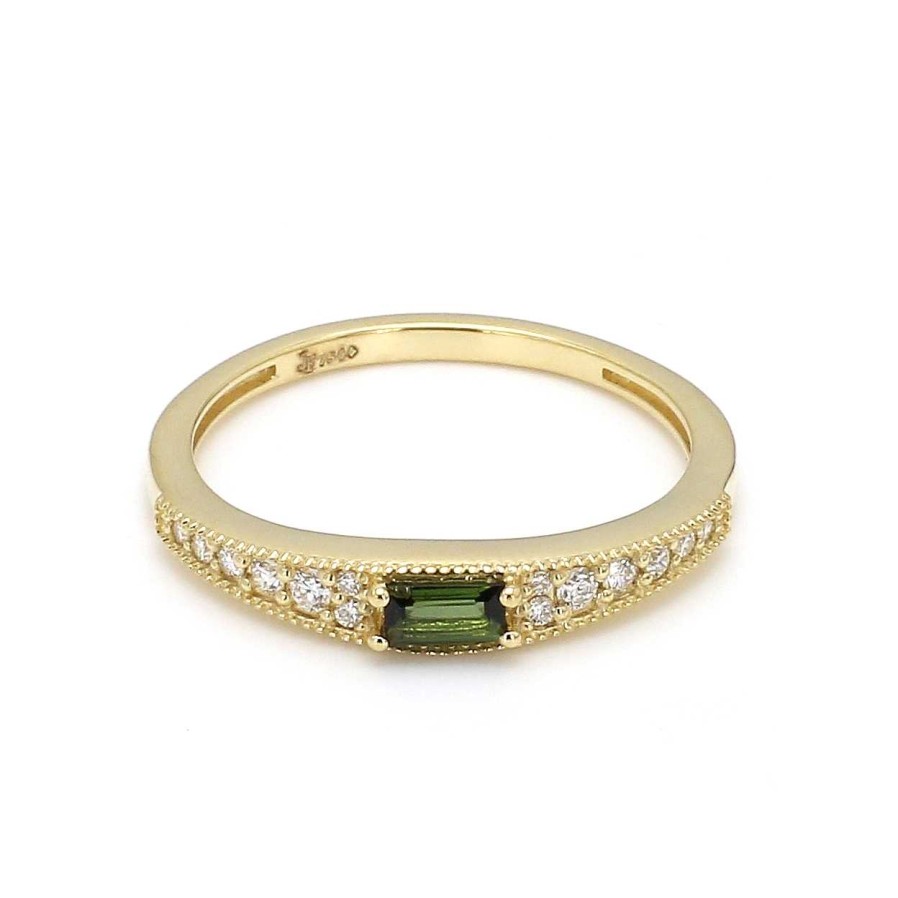 Fashion Rings Jude Frances | Jude Frances Provence Baguette Green Tourmaline Ring With Diamonds