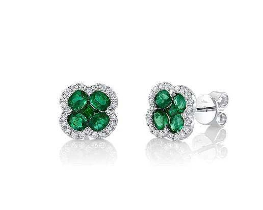 Earrings Bailey's | Diamond And Emerald Clover Stud Earrings